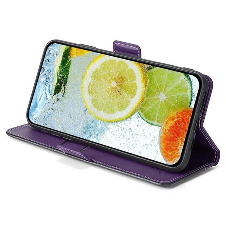 Funda de cuero con hebilla lateral en contraste para Samsung Galaxy S25 5G (morado y rojo rosa)