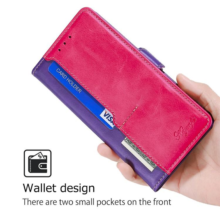 Funda de cuero con hebilla lateral en contraste para Samsung Galaxy S25 5G (morado y rojo rosa)