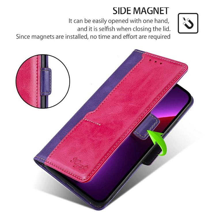 Funda de cuero con hebilla lateral en contraste para Samsung Galaxy S25 5G (morado y rojo rosa)