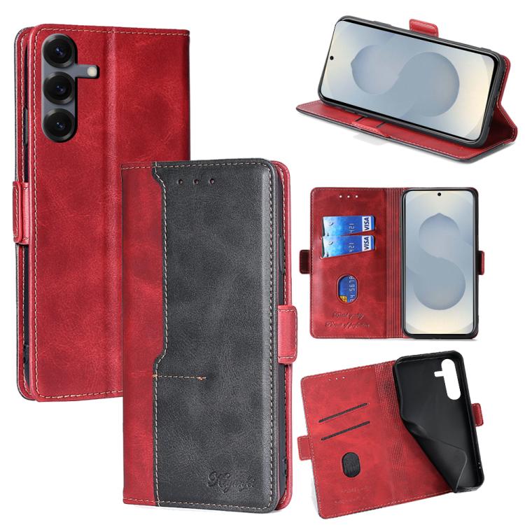 Funda de cuero con hebilla lateral en color de contraste para Samsung Galaxy S25 5G (rojo y negro)
