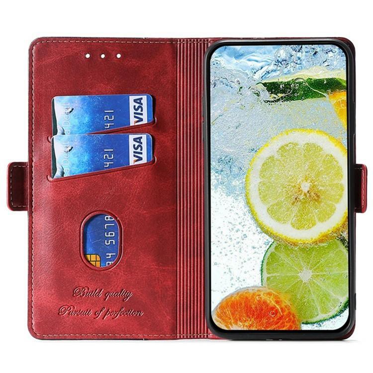 Funda de cuero con hebilla lateral en color de contraste para Samsung Galaxy S25 5G (rojo y negro)