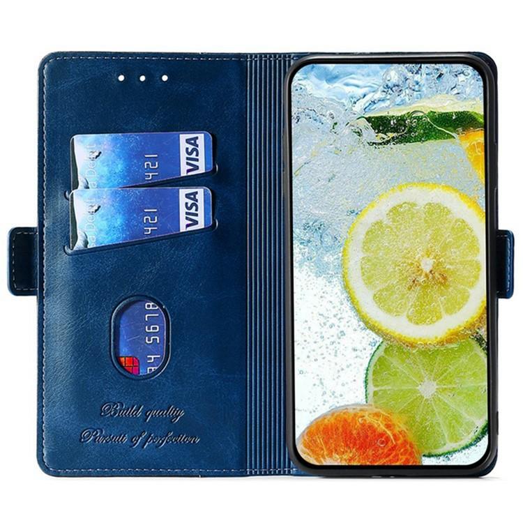 Funda de cuero con hebilla lateral en color de contraste para Samsung Galaxy S25+ 5G (azul y gris)