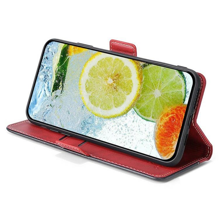 Funda de cuero con hebilla lateral en color de contraste para Samsung Galaxy S25+ 5G (rojo y negro)