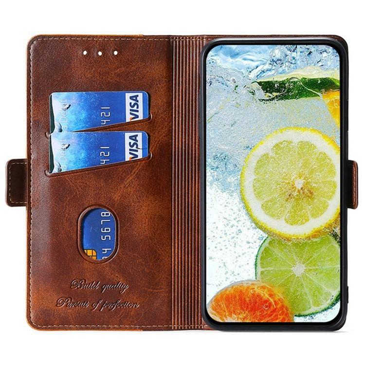 Funda de cuero con hebilla lateral en color de contraste para Samsung Galaxy S25 Ultra 5G (marrón oscuro y dorado)