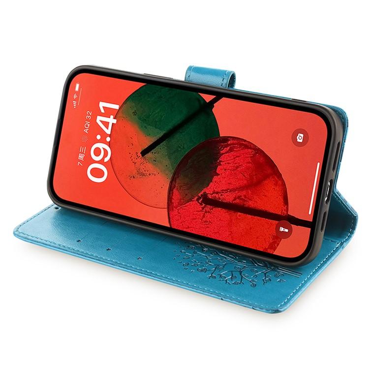 Funda de piel con relieve de árbol y ciervo para Samsung Galaxy S25 5G (azul)