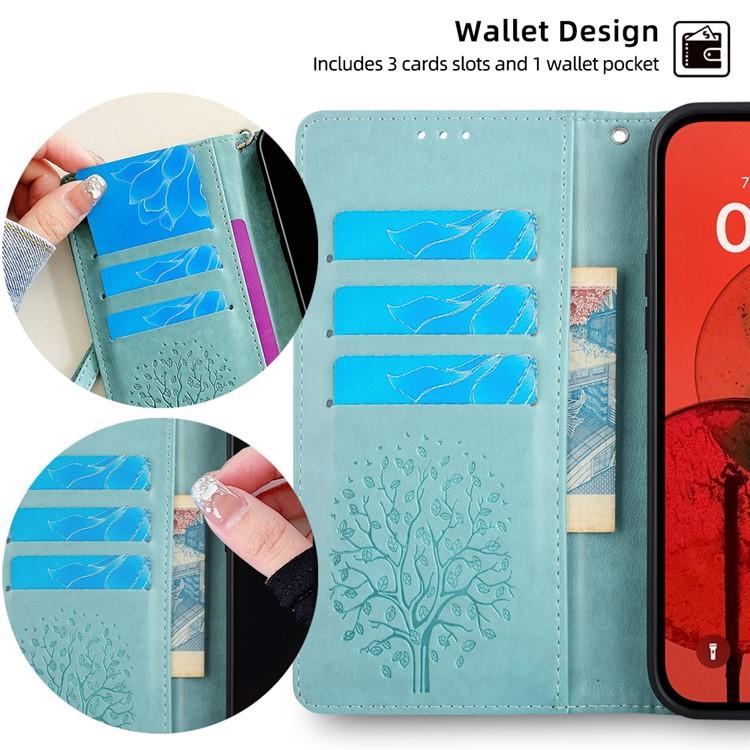 Funda de piel con relieve de árbol y ciervo para Samsung Galaxy S25 5G (verde)