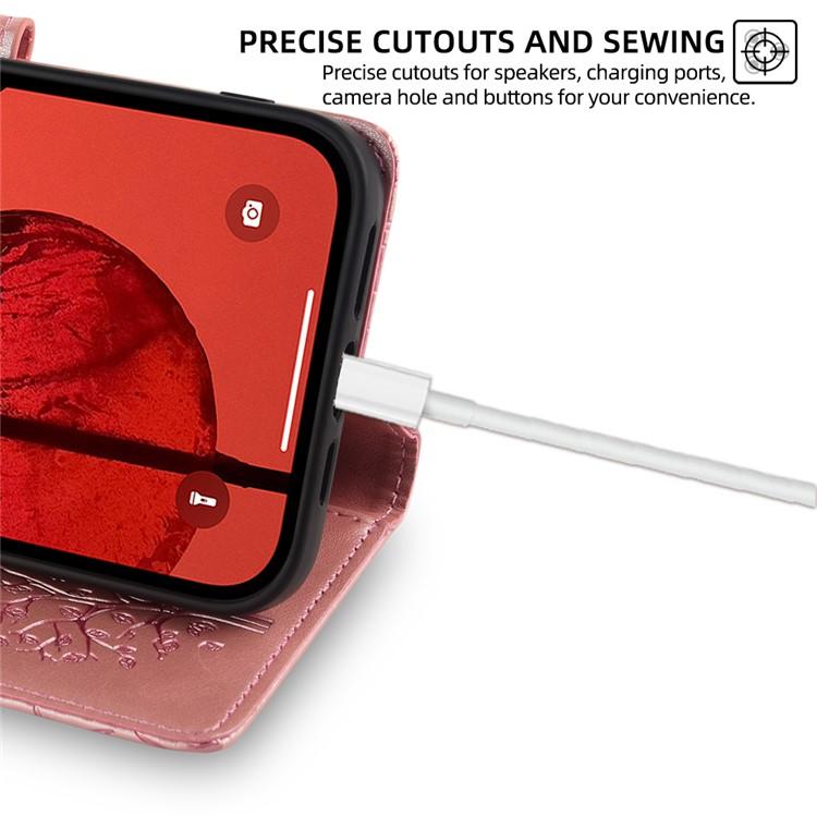 Funda de piel con relieve de árbol y ciervo para Samsung Galaxy S25 5G (oro rosa)