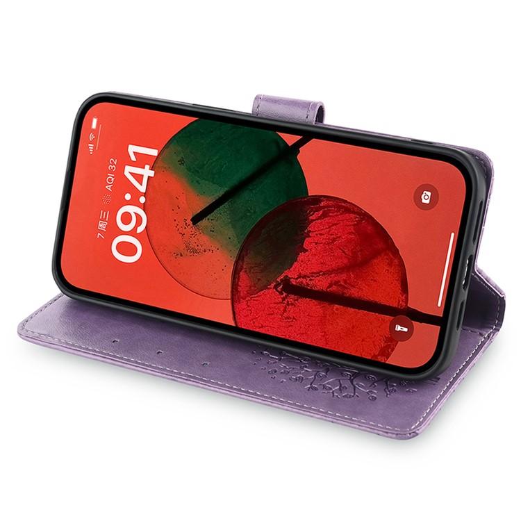 Funda de piel con relieve de árbol y ciervo para Samsung Galaxy S25 5G (morada)