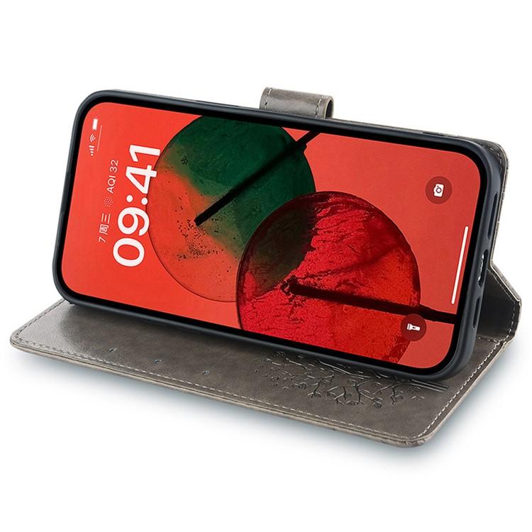 Funda de piel con relieve de árbol y ciervo para Samsung Galaxy S25+ 5G (gris)