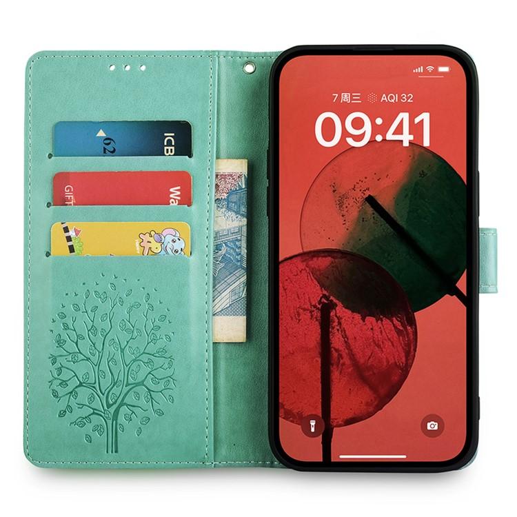 Funda de piel con relieve de árbol y ciervo para Samsung Galaxy S25 Ultra 5G (verde)
