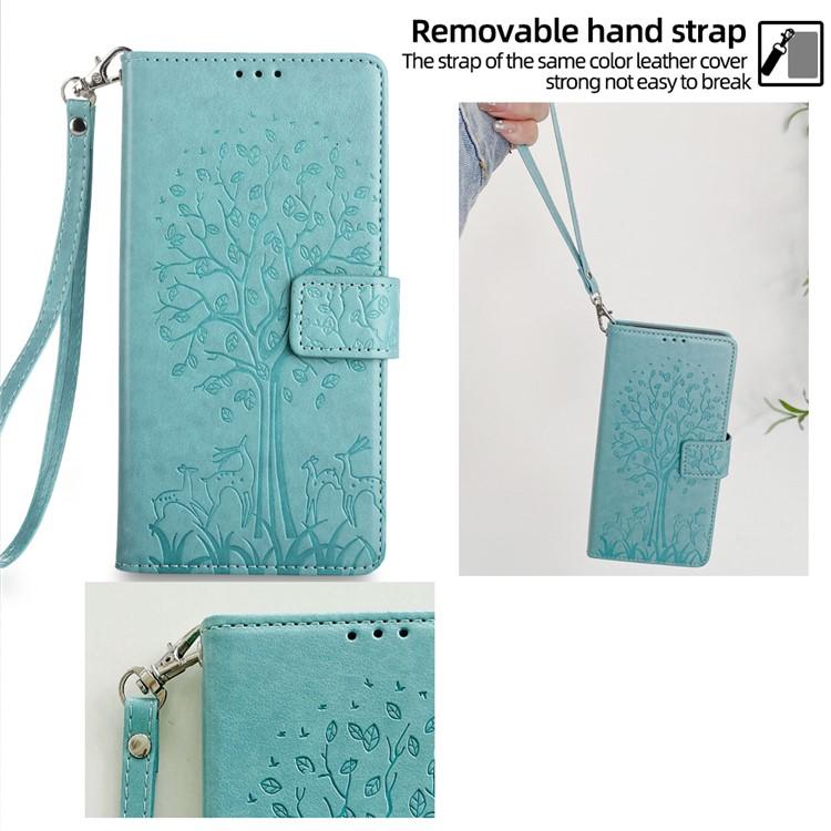 Funda de piel con relieve de árbol y ciervo para Samsung Galaxy S25 Ultra 5G (verde)