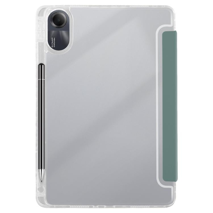 Funda de cuero acrílico transparente deformable para Redmi Pad SE 11 2025/Pad 2 (verde oscuro)