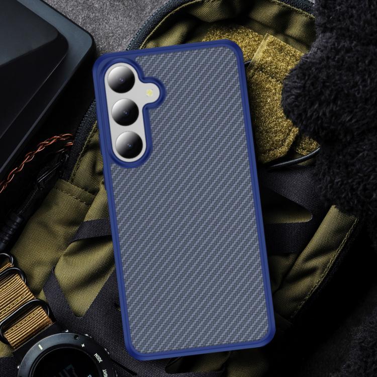 Funda de TPU acrílico con textura de fibra de carbono y tacto suave para Samsung Galaxy S24 5G (azul)