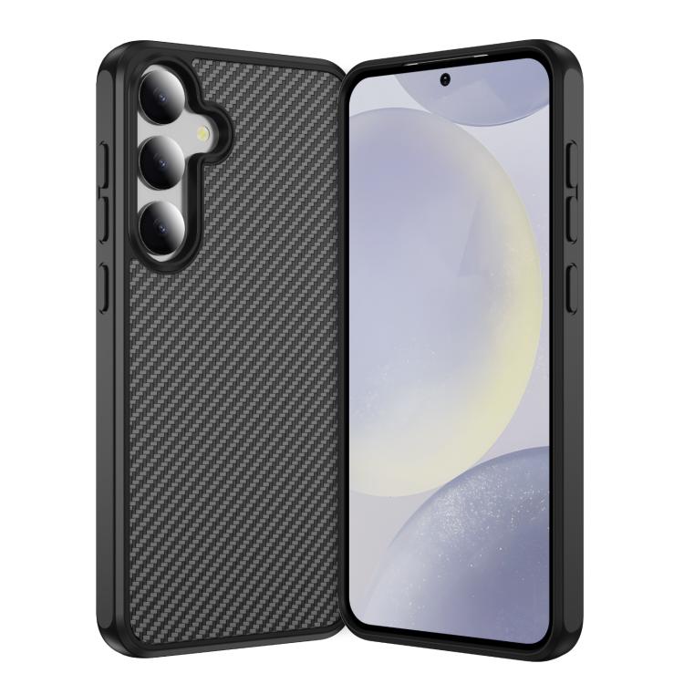 Funda de TPU acrílico con textura de fibra de carbono y tacto suave para Samsung Galaxy S24 5G (negra)