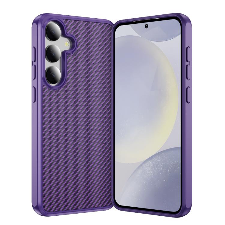 Funda de TPU acrílico con textura de fibra de carbono y tacto suave para Samsung Galaxy S24 5G (morado)