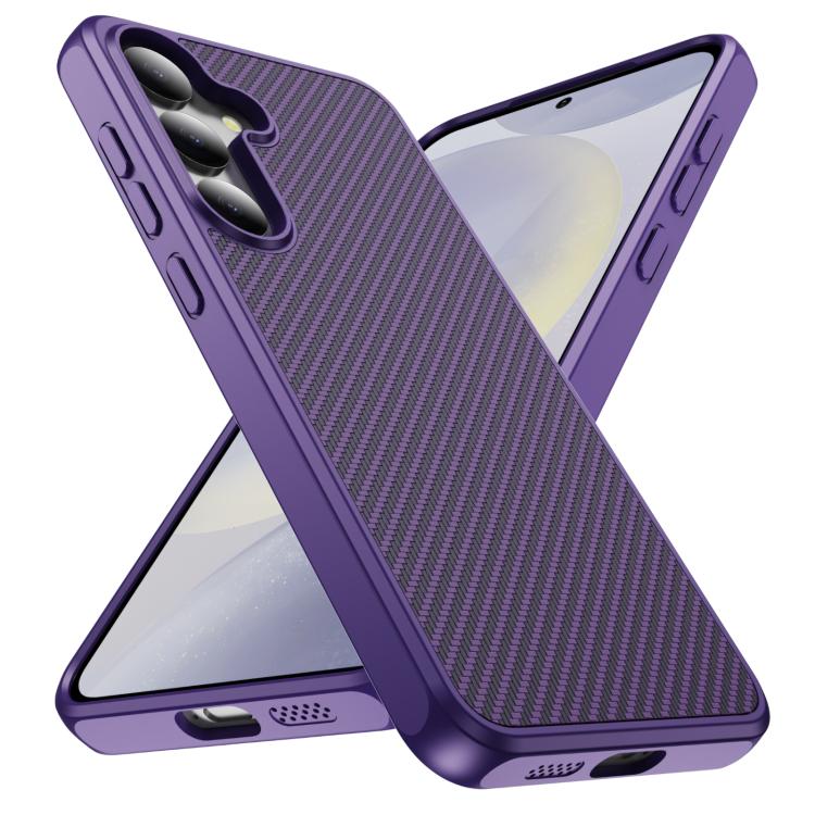 Funda de TPU acrílico con textura de fibra de carbono y tacto suave para Samsung Galaxy S24 5G (morado)