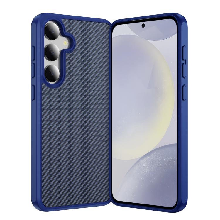 Funda de TPU acrílico con textura de fibra de carbono y tacto suave para Samsung Galaxy S24+ 5G (azul)