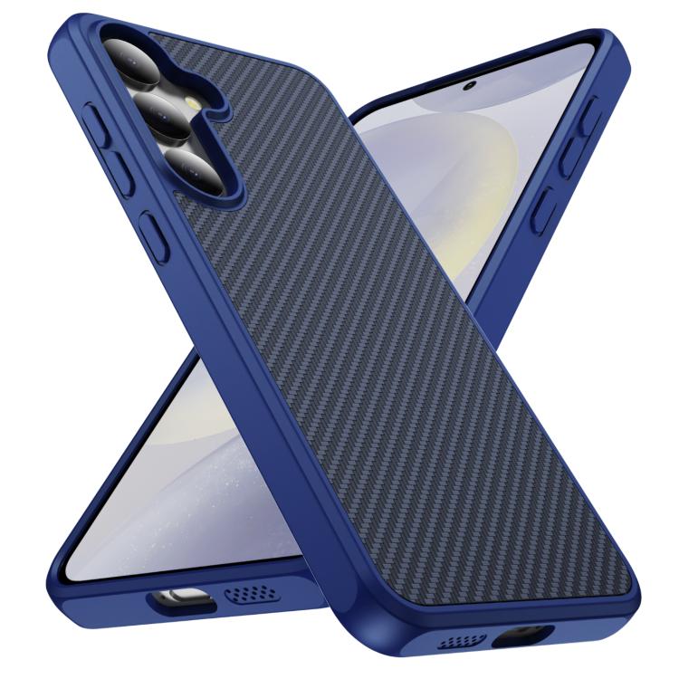 Funda de TPU acrílico con textura de fibra de carbono y tacto suave para Samsung Galaxy S24+ 5G (azul)