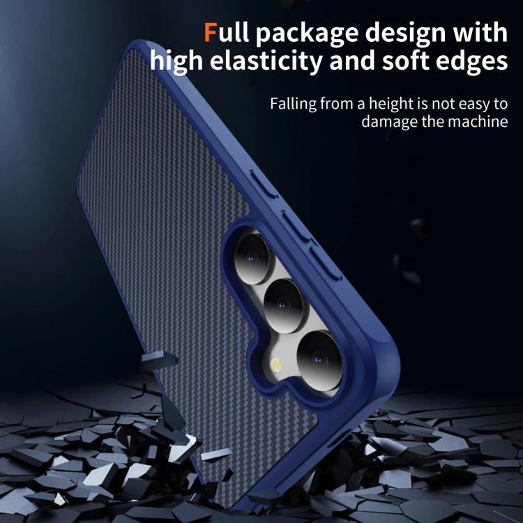 Funda de TPU acrílico con textura de fibra de carbono y tacto suave para Samsung Galaxy S24+ 5G (azul)