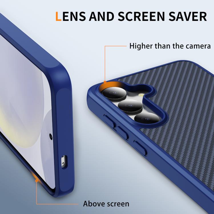 Funda de TPU acrílico con textura de fibra de carbono y tacto suave para Samsung Galaxy S24+ 5G (azul)