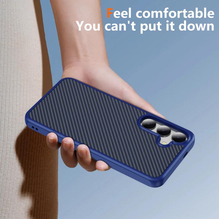 Funda de TPU acrílico con textura de fibra de carbono y tacto suave para Samsung Galaxy S24+ 5G (azul)