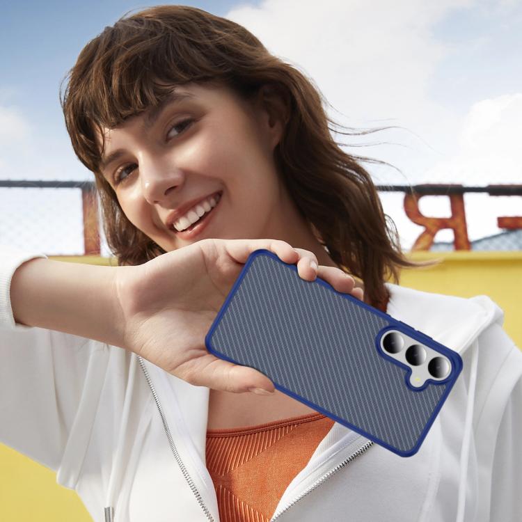 Funda de TPU acrílico con textura de fibra de carbono y tacto suave para Samsung Galaxy S24+ 5G (azul)