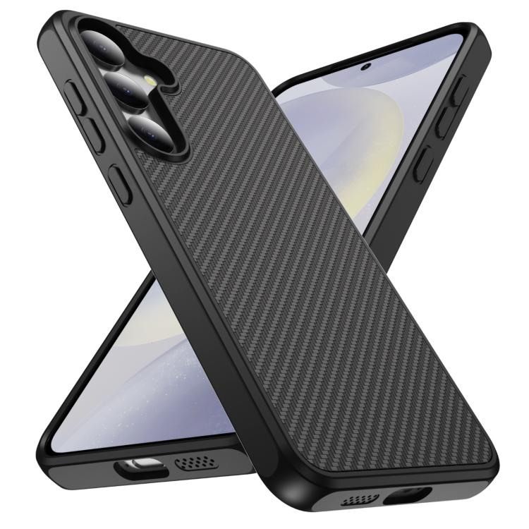 Funda de TPU acrílico con textura de fibra de carbono y tacto suave para Samsung Galaxy S24+ 5G (negra)