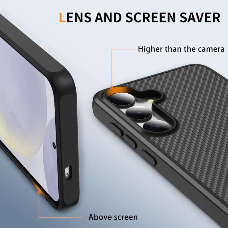 Funda de TPU acrílico con textura de fibra de carbono y tacto suave para Samsung Galaxy S24+ 5G (negra)