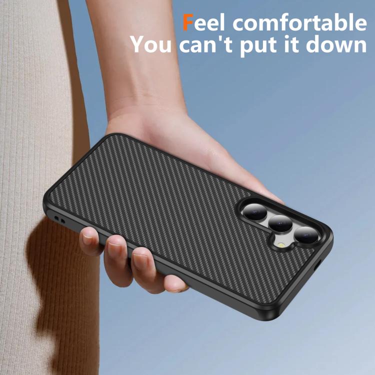 Funda de TPU acrílico con textura de fibra de carbono y tacto suave para Samsung Galaxy S24+ 5G (negra)