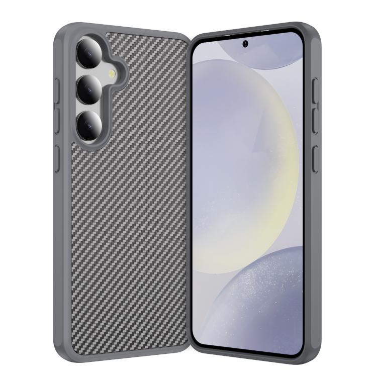 Funda de TPU acrílico con textura de fibra de carbono y tacto suave para Samsung Galaxy S24+ 5G (gris)