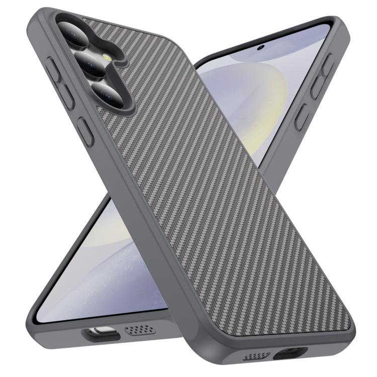 Funda de TPU acrílico con textura de fibra de carbono y tacto suave para Samsung Galaxy S24+ 5G (gris)