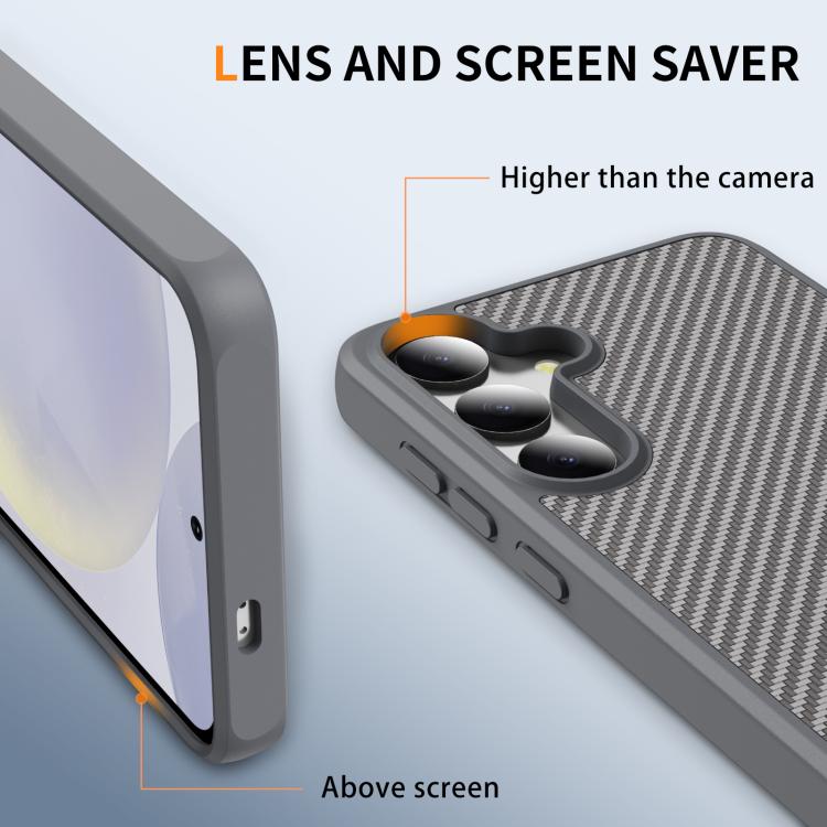 Funda de TPU acrílico con textura de fibra de carbono y tacto suave para Samsung Galaxy S24+ 5G (gris)