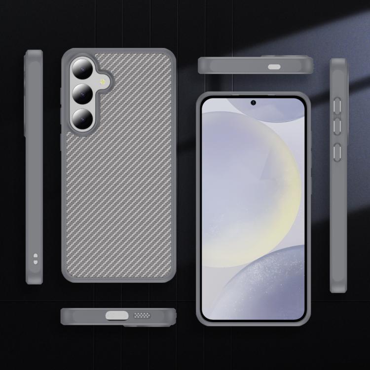 Funda de TPU acrílico con textura de fibra de carbono y tacto suave para Samsung Galaxy S24+ 5G (gris)