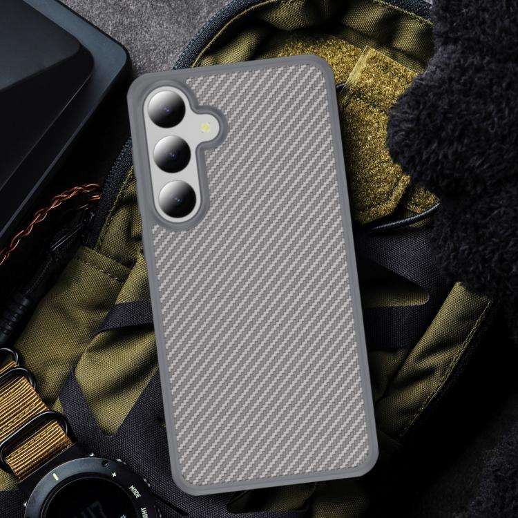 Funda de TPU acrílico con textura de fibra de carbono y tacto suave para Samsung Galaxy S24+ 5G (gris)