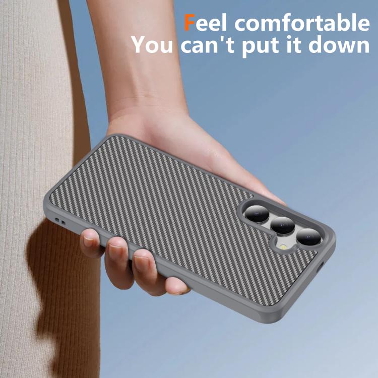Funda de TPU acrílico con textura de fibra de carbono y tacto suave para Samsung Galaxy S24+ 5G (gris)