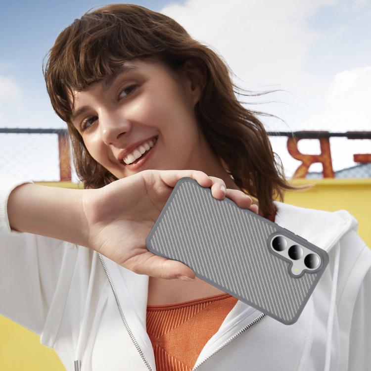 Funda de TPU acrílico con textura de fibra de carbono y tacto suave para Samsung Galaxy S24+ 5G (gris)