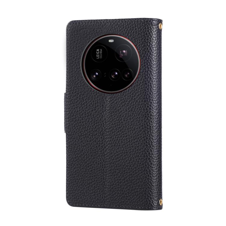 Funda de cuero con hebilla redonda y cremallera para Xiaomi 15 Ultra, con correa cruzada (negra)