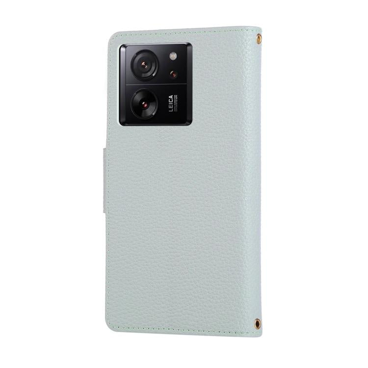 Funda de cuero con hebilla redonda y cremallera para Xiaomi 13T/13T Pro, con correa cruzada (azul cielo)