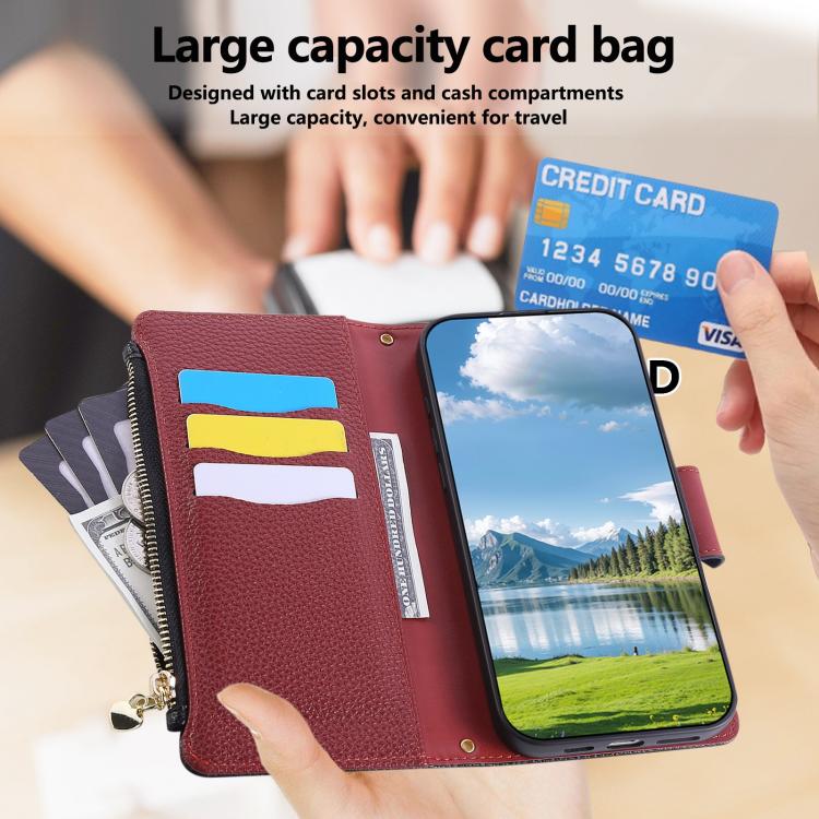 Funda de cuero tipo billetera con hebilla redonda y cremallera para Xiaomi 13T/13T Pro, con correa cruzada (negra)