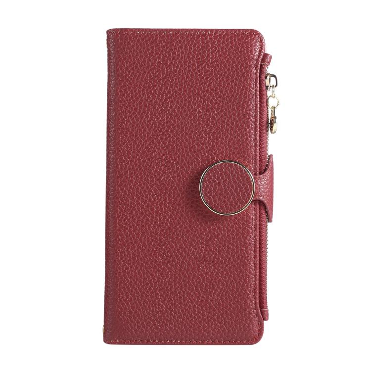 Funda de cuero con hebilla redonda y cremallera para Redmi K80 Pro/Poco F7 Ultra, con correa cruzada (roja)