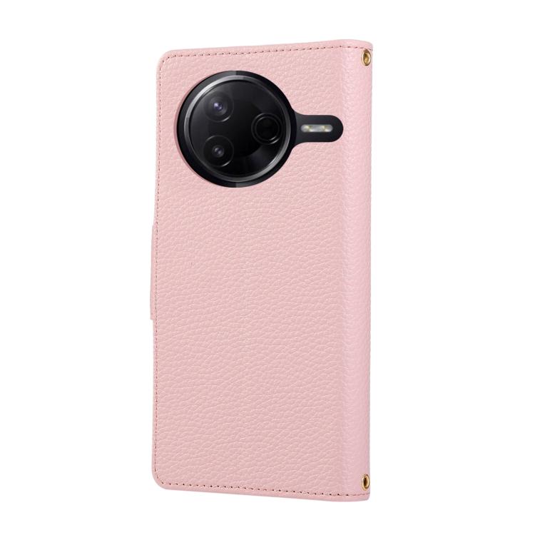 Funda de cuero tipo billetera con hebilla redonda y cremallera para Redmi K80/Poco F7 Pro, con correa cruzada (rosa)