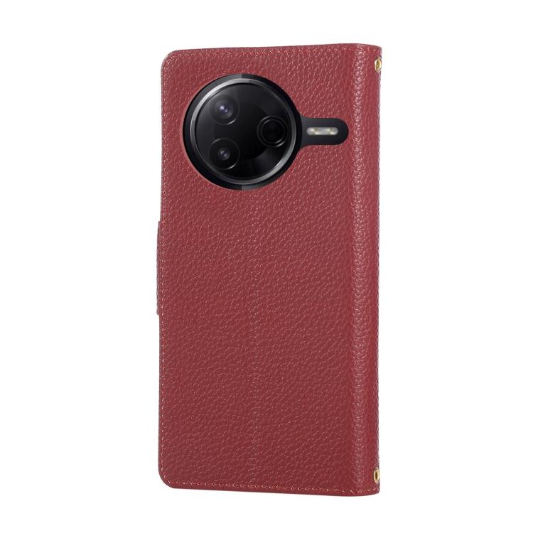 Funda de cuero con hebilla redonda y cremallera para Redmi K80/Poco F7 Pro, con correa cruzada (roja)