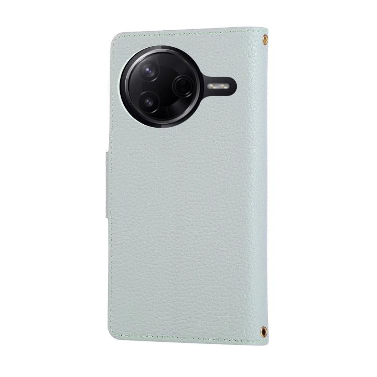 Funda de cuero con hebilla redonda y cremallera para Redmi K80/Poco F7 Pro, con correa cruzada (azul cielo)