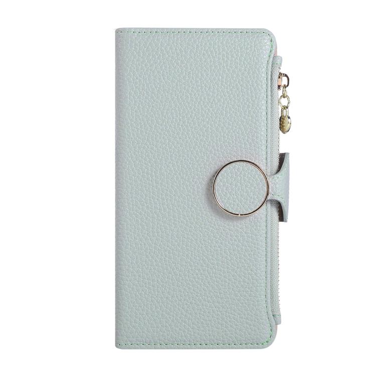 Funda de cuero tipo billetera con hebilla redonda y cremallera de 163,3 mm para Redmi Note 14 4G con correa cruzada (azul cielo)