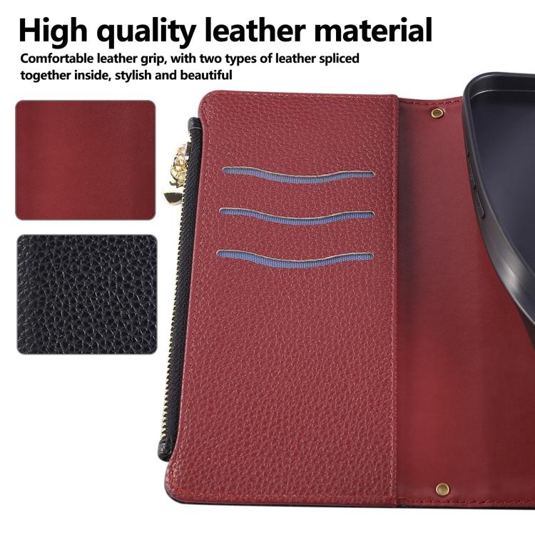 Funda de cuero con hebilla redonda y cremallera para Redmi Note 13 Pro+, con correa cruzada (negra)