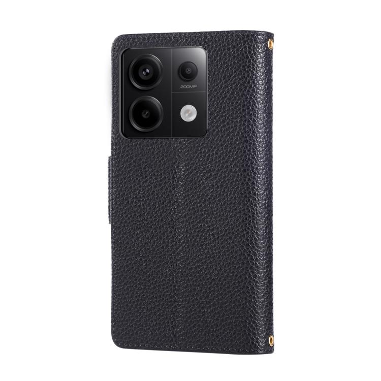 Funda de cuero con hebilla redonda y cremallera para Redmi Note 13 Pro 5G, con correa cruzada (negro)