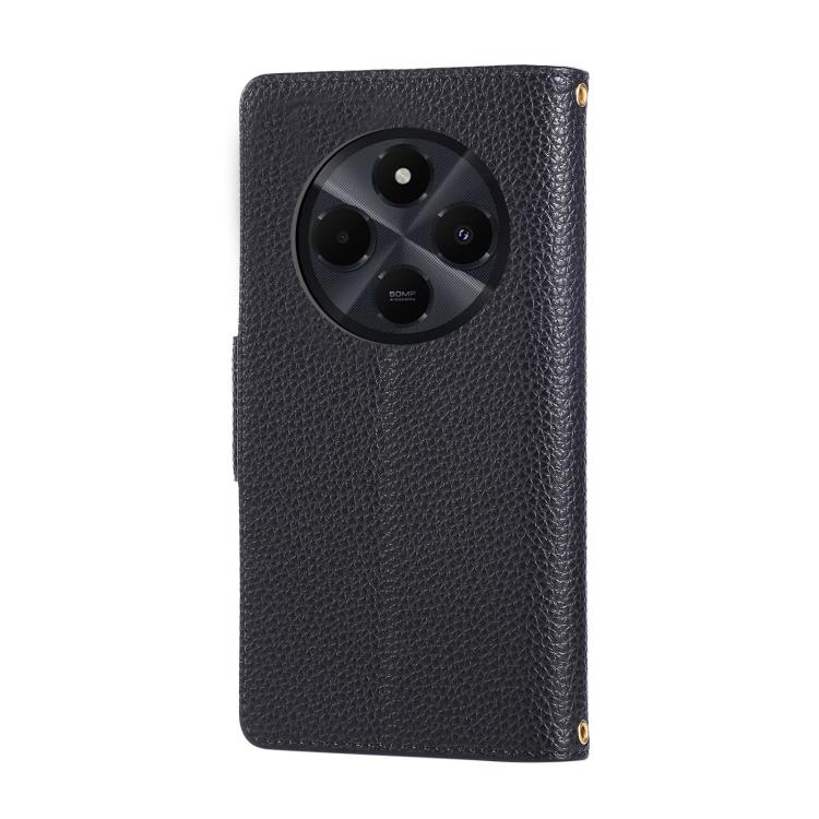Funda de cuero con hebilla redonda y cremallera para Redmi 14C 5G, con correa cruzada (negro)