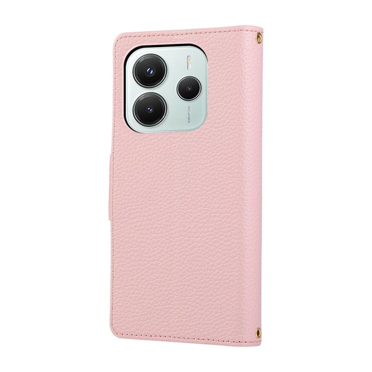Funda de cuero con hebilla redonda y cremallera para Redmi Note 14 5G, con correa cruzada (rosa)