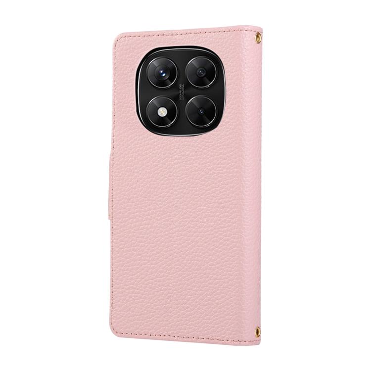 Funda de cuero con hebilla redonda y cremallera para Redmi Note 14 Pro 5G, con correa cruzada (rosa)