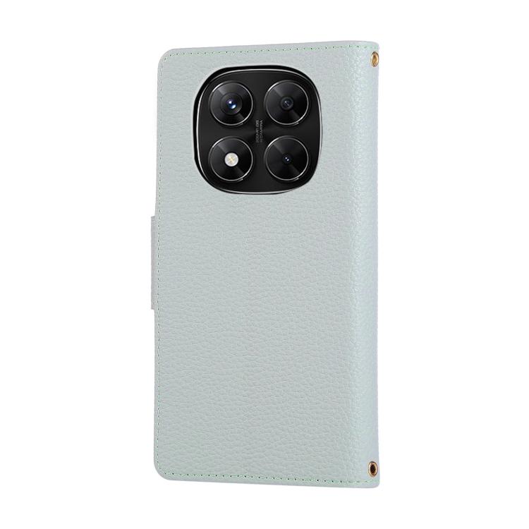 Funda de cuero con hebilla redonda y cremallera para Redmi Note 14 Pro 5G, con correa cruzada (azul cielo)